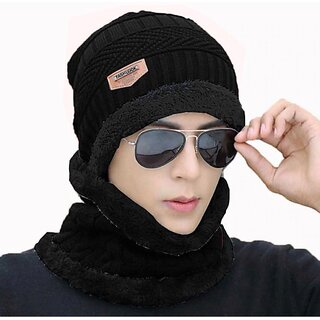                       Fashlook Woolen Black Casual Winter Cap                                              