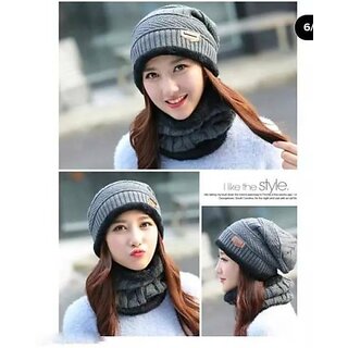 Fashlook Woolen Grey Casual Winter Cap Fashlook Woolen Grey Casual Winter Cap