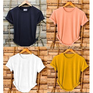                       Fashlook Solid Round Neck Polyester Casual Multicolor Half Sleeve T-Shirt For Mens (Pack of 4)                                              
