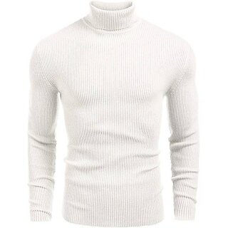                      Fashlook Solid High Neck Cotton Blend Casual White Full Sleeve T-Shirt For Mens                                              