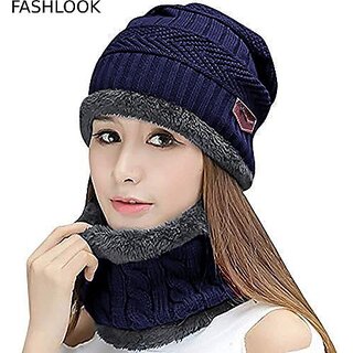 Fashlook Woolen Dark Blue Casual Winter Cap Fashlook Woolen Dark Blue Casual Winter Cap
