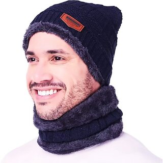Fashlook Woolen Blue Casual Winter Cap Fashlook Woolen Blue Casual Winter Cap