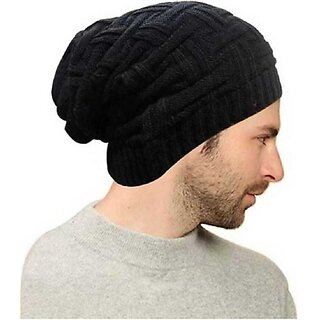 Fashlook Woolen Black Casual Winter Cap Fashlook Woolen Black Casual Winter Cap