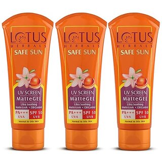                       Lotus Herbals Safe Sun Uv Screen Matte Gel Spf 50 Paraben Free Cruelty Free Matte Gel Pa  30 Gm ( Pack Of 3)                                              