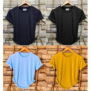                       Fashlook Solid Round Neck Polyester Casual Multicolor Half Sleeve T-Shirt For Mens (Pack of 4)                                              
