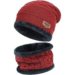 Fashlook Woolen Red Casual Winter Cap Fashlook Woolen Red Casual Winter Cap