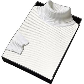                       Fashlook Solid High Neck Wool Blend Casual White Full Sleeve T-Shirt For Mens                                              