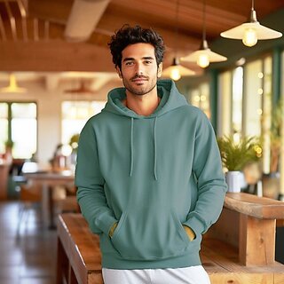                       Fashlook Solid Hooded Wool Blend Casual Green Full Sleeve T-Shirt For Mens                                              