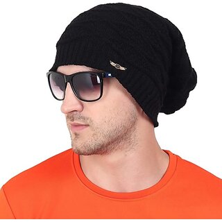 Fashlook Woolen Black Casual Winter Cap Fashlook Woolen Black Casual Winter Cap