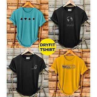                       Fashlook Printed Round Neck Polyester Casual Multicolor Half Sleeve T-Shirt For Mens (Pack of 4)                                              
