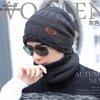                       Fashlook Woolen Grey Casual Winter Cap                                              