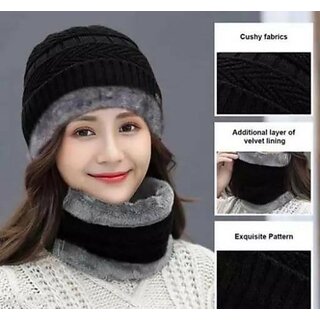 Fashlook Woolen Black Casual Winter Cap Fashlook Woolen Black Casual Winter Cap