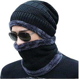 Fashlook Cotton Black Casual Winter Cap Fashlook Cotton Black Casual Winter Cap