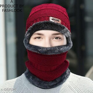 Fashlook Woolen Maroon Casual Winter Cap Fashlook Woolen Maroon Casual Winter Cap