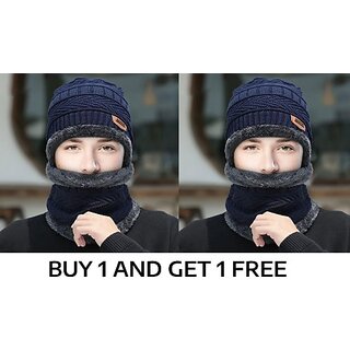 Fashlook Woolen Dark Blue Casual Winter Cap (Pack of 2) Fashlook Woolen Dark Blue Casual Winter Cap (Pack of 2)