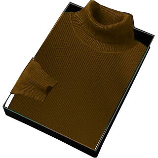                       Fashlook Solid High Neck Wool Blend Casual Brown Full Sleeve T-Shirt For Mens                                              