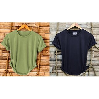                       Fashlook Solid Round Neck Polyester Casual Green Half Sleeve T-Shirt For Mens (Pack of 2)                                              