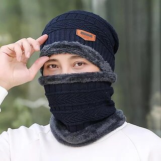 Fashlook Woolen Dark Blue Casual Winter Cap (Pack of 2) Fashlook Woolen Dark Blue Casual Winter Cap (Pack of 2)