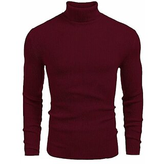                       Fashlook Solid Full Sleeve Casual Maroon Sweaters For Mens                                              