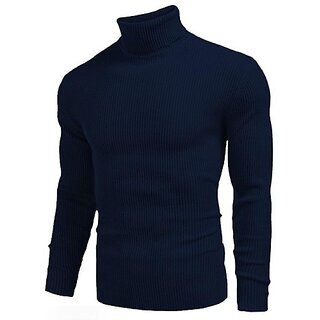                       Fashlook Woven Design Full Sleeve Casual Blue Sweaters For Mens                                              