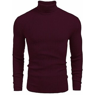                       Fashlook Solid Full Sleeve Casual Maroon Sweaters For Mens                                              