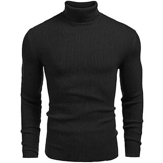                       Fashlook Self Design Full Sleeve Casual Black Sweaters For Mens                                              