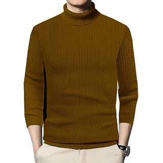                       Fashlook Solid Full Sleeve Casual Brown Sweaters For Mens                                              