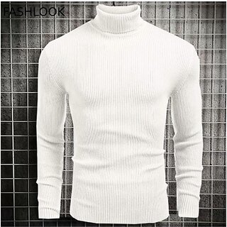                       Fashlook Solid Full Sleeve Casual White Sweaters For Mens                                              