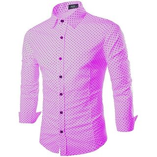                       Fashlook Polka Print Curved Collar Regular Fit Cotton Blend Casual Maroon Shirt For Mens                                              