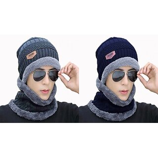 Fashlook Woolen Grey, Dark Blue Casual Winter Cap (Pack of 2) Fashlook Woolen Grey, Dark Blue Casual Winter Cap (Pack of 2)