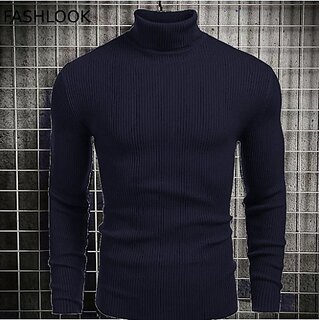                       Fashlook Solid Full Sleeve Casual Dark Blue Sweaters For Mens                                              