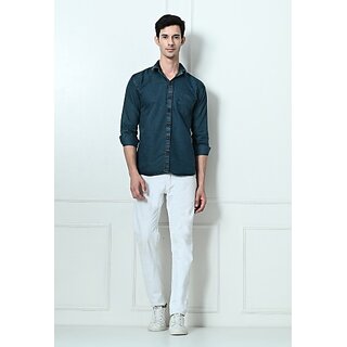                       Fashlook Solid Curved Collar Regular Fit Cotton Blend Casual Green Shirt For Mens                                              