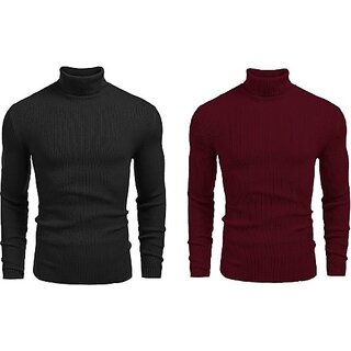                       Fashlook Solid Black, Maroon Full Sleeve Sweaters For Mens (Pack of 2)                                              