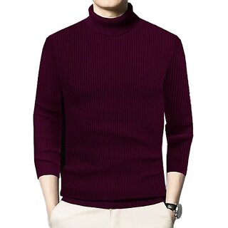                       Fashlook Solid Full Sleeve Casual Maroon Sweaters For Mens                                              