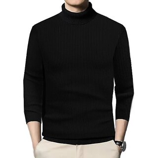                       Fashlook Solid Full Sleeve Casual Black Sweaters For Mens                                              