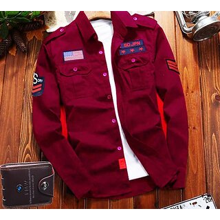                       Fashlook Solid Curved Collar Regular Fit Cotton Blend Casual Brown Shirt For Mens                                              