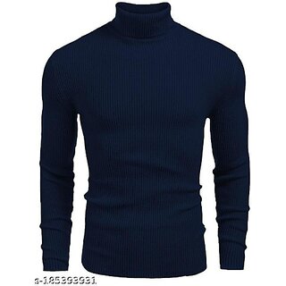                       Fashlook Solid Dark Blue Full Sleeve Sweaters For Mens                                              