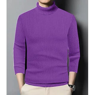                       Fashlook Solid Purple Full Sleeve Sweater for Men  Stylish and Comfortable Winter Wear                                              