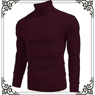                       Fashlook Solid Maroon Full Sleeve Sweaters For Mens                                              