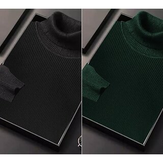                       Fashlook Solid Black, Green Full Sleeve Sweaters For Mens (Pack of 2)                                              