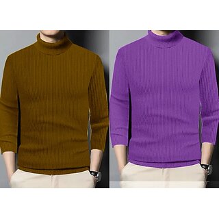                       Fashlook Solid Brown, Purple Full Sleeve Sweaters For Mens (Pack of 2)                                              