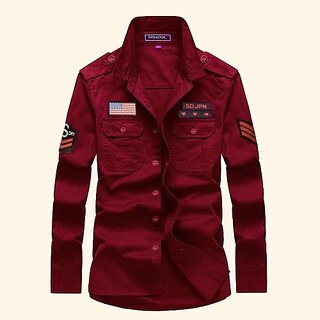                       Fashlook Solid Curved Collar Regular Fit Cotton Blend Casual Maroon Shirt For Mens                                              