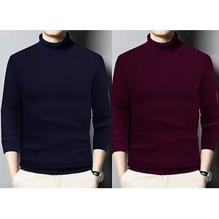                       Fashlook Solid Maroon, Black Full Sleeve Sweaters For Mens (Pack of 2)                                              
