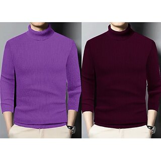                       Fashlook Solid Purple, Maroon Full Sleeve Sweaters For Mens (Pack of 2)                                              