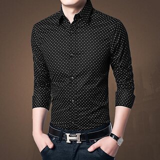                       Fashlook Printed Curved Collar Regular Fit Cotton Blend Casual Pink Shirt For Mens                                              