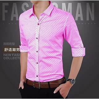                       Fashlook Printed Curved Collar Regular Fit Cotton Blend Casual Pink Shirt For Mens                                              