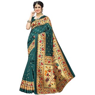                       SVB Saree Green Colour Art Silk Printed Saree                                              