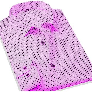                       Fashlook Polka Print Curved Collar Regular Fit Cotton Blend Casual Pink Shirt For Mens                                              