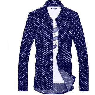                       Fashlook Printed Curved Collar Regular Fit Cotton Blend Casual White Shirt For Mens                                              