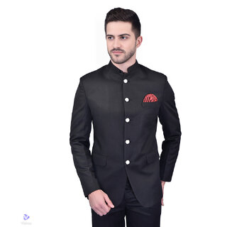                       PrintCultr Men Solid Tuxedo Style Formal Blazer (Black)                                              